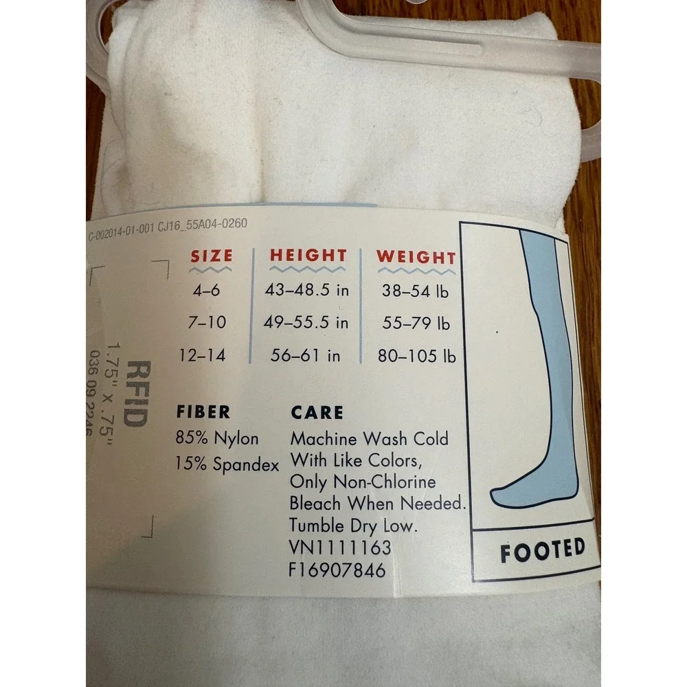 Cat & Jack Girls Footed Tights Cream Off-White Size 12-14 Opaque Nylon Spandex